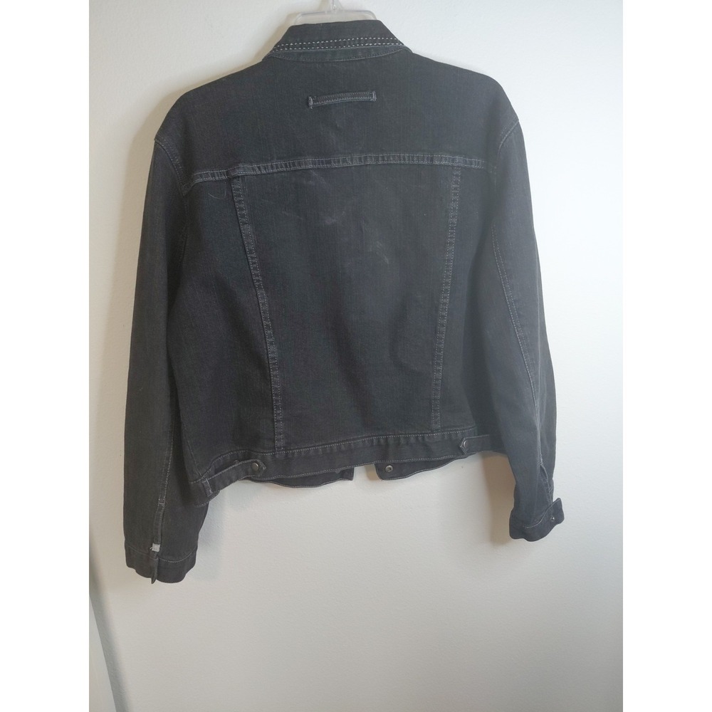 Chico's denim rhinestone flowered Jacket Sz 2 Black classic Boho Feminine Y2k - Picture 7 of 9